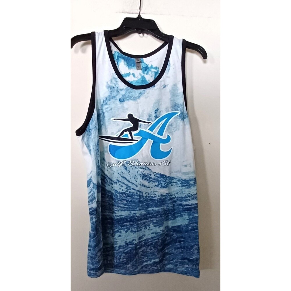 Gulf Shores AL Surf Tank Top Men’s Medium Blue Ocean Wave Print NWT‎